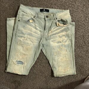 Men's Distressed Jeans - Light Green